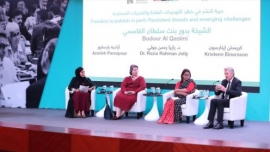 بدور القاسمي تحاور ممثلي حرية النشر وصنّاع الكتاب العالميين في &quot;مؤتمر الناشرين&quot;